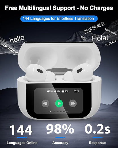 AI Language Translator Earbuds,Instant Translation,3-in1 English-Spanish Translation Device,Seamless Global Conversations, AI Bluetooth Earbuds with Charging Dock for Travel, Meetings, and Study