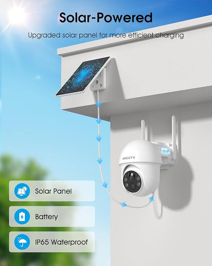 Solar Security Cameras Wireless Outdoor, 4MP 360° View Battery Powered Outdoor Camera, Night Vision with Spotlight, 2-Way Audio, PIR Motion Sensor, 2.4G/5G Dual Band WiFi (2 Pack)