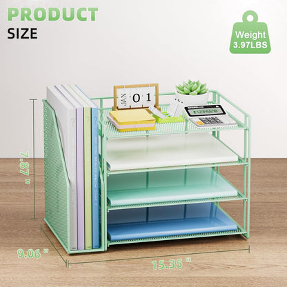 Marbrasse Desk Organizer and Accessories，4-Tier Paper Letter Tray Organizer with File Holder，Desk Accessories & Workspace Desktop Organizers for School Home Office Supplies (Green)