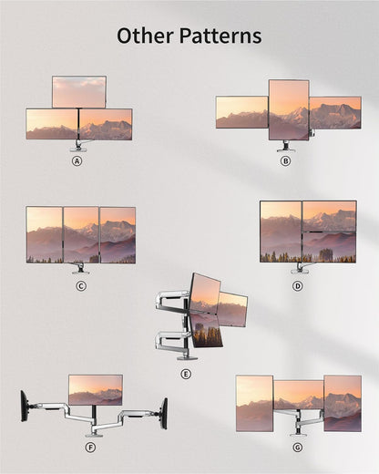 Triple Monitor Mount, Holds Screens up to 40 Inches and 25 lbs, Fully Adjustable 3 Monitor Desk Mount with C-Clamp and Grommet Base, Aluminum, Silver