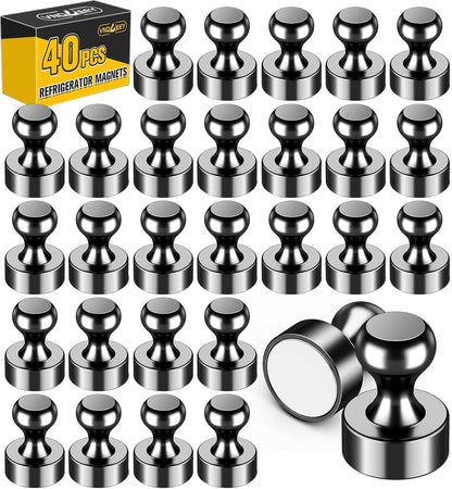 VNDUEEY 40Pcs Fridge Magnets, Black Refrigerator Magnets for Whiteboard, Strong Metal Magnets for Whiteboard, Office, Classroom, Kitchen, Map, Pictures