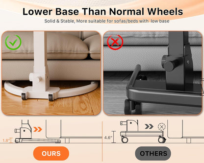 JOY worker Foldable Mobile Standing Desk, Height Adjustable Sit Stand Desk, 90° Tiltable Rolling Laptop Table, Portable Workstation with Wheels Non-Slip Mat for Home Office, Holds Up to 22lbs, White