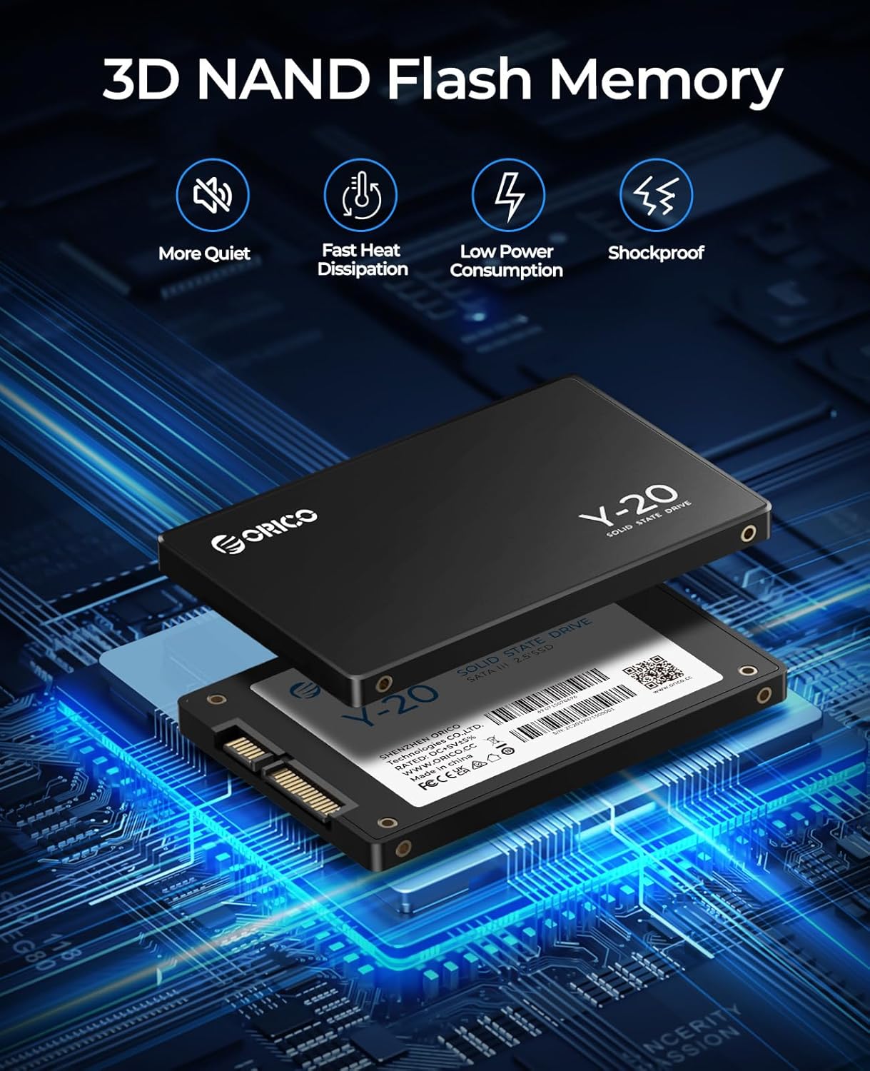 ORICO 1TB SATA SSD 2.5 Inch Internal Solid State Drive, Read Speed up to 500MB/s, SATA III 6Gbps for Desktop Laptop NAS DIY External Drive - Y20