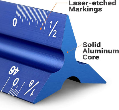 12" Architectural Scale Ruler Aluminum Architect Scale Triangular Scale Ruler for Architects, Draftsman, Students and Engineers, Blue