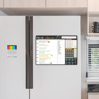 Magnetic Dry Erase Menu Board - 17"x12" Meal Planning Board for Fridge - 6 Extra Fine Point Markers Included - Shipped Flat