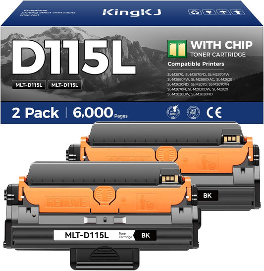 MLT-D115L 115L Toner Cartridge Black 2-Pack High-Yield Replacement for Samsung MLT-D115L D115L 115L Compatible with Samsung Xpress SL-M2870 SL-M2880FW SL-M2670FN SL-M2830DW SL-M2820 SL-M2820ND Printer