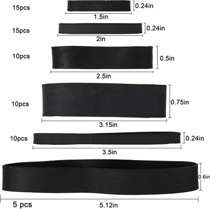 65Pcs Rubber Bands Assorted Sizes Black 6 sizesMixed wide Elastic Bands for for Survival Office Supply Tactical Rubber Bands