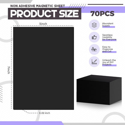 70 Pcs Non Adhesive Magnetic Sheet 5 x 7 Inch for Die Storage Flexible Magnetic Sheets Plain Sheet for Arts and Crafts Scrapbooking DIY Photography, Easy to Cut and Organize