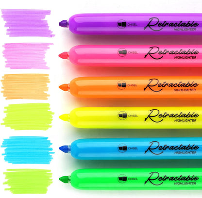 WRITECH Retractable Highlighters Assorted Colors: Chisel Tip Click Aesthetic Highlighter Marker Pens Pack Multi Colored Ink No Bleed Smear for Highlighting Journaling (6ct Neon)