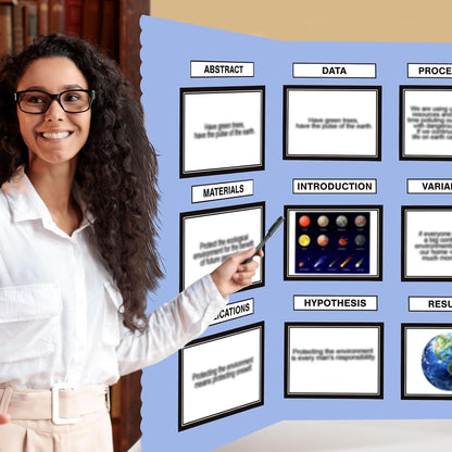 Paterr Trifold Poster Board with Storage Bag, Hook and Loop Fabric, Foldable 3 Panel Presentation Board for Science Fair and Exhibitions(Blue,72 x 36 Inch)