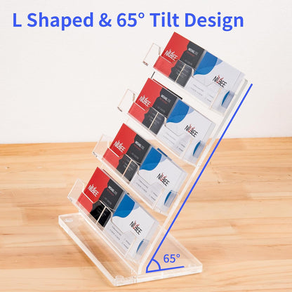 NIUBEE Acrylic Business Card Holder for Desk 4 Tier Clear Business Card Stand, Business Card Display for Office Exhibition, 520 Cards Capacity, 8 Slots