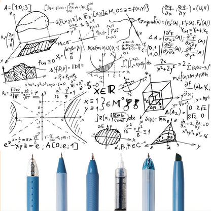 6 Count Pastel Gel Ink Pen Set,Cute Note Taking 0.5mm Fine Point Retractable 5 Count Black Ink Pens with 1 Count Highlighter for Writing, Journaling, School, Office (Blue)