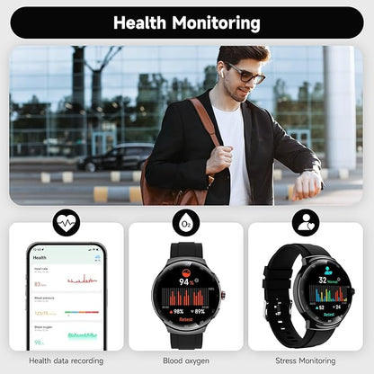 Smart Watch for Men Women, 1.43" AMOLED IP68 Waterproof Smartwatch, Fitness Tracker with Heart Rate/SpO2/Sleep Monitor, 150+ Sports Mode, Bluetooth Call Android & iOS Compatible, 2 Bands