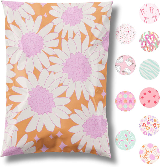 10x13 Designer Poly Mailer 100 Pack Heavy Duty Waterproof Self Seal Shipping Bags for Small Business Large Mailing Envelopes Bulk Tear Resistant Cute Packaging Pink Blooms Flowers