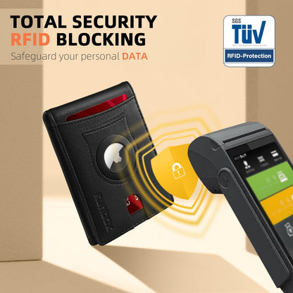 RUNBOX AirTag-Wallet-Mens-Slim-RFID Blocking Wallets Leather with Bill Compartment Air Tag Bifold Card Holder Wallet Gifts for Men Dad