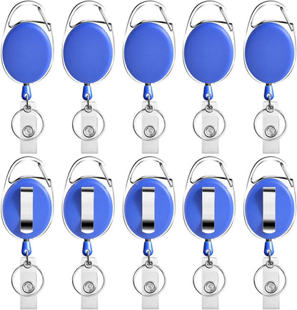 Retractable Badge Holder with Carabiner Reel Clip and Key Ring for ID Card Key Keychain Holders Blue 10 Pieces by Moever