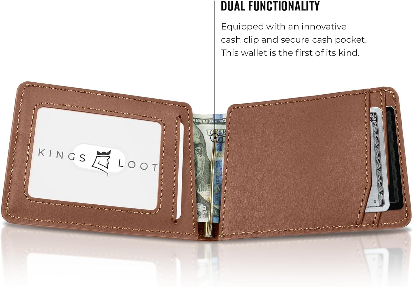 Kings Loot Wallet for Men | Minimalist Slim RFID Blocking Leather Design with Cash Pocket & Card Pull Strap | Holds 1-15 Cards | Stylish & Durable Wallets (Bourbon)