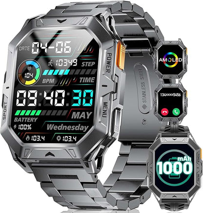 TX1 Military Smart Watch for Men, 1000mAh 80 Days Long Battery, 2.13'' AMOLED Smartwatch, 100+ Sport Mode/IP68 Waterproof Fitness Tracker, Rugged Smart Watch for Android iOS Compatible