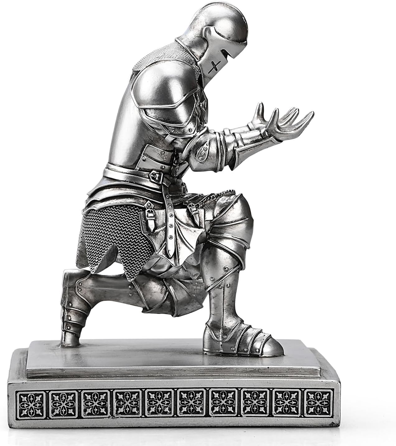 Medieval Armored Warrior Knight Pen Holder Desk Organizers and Accessories Resin Pencil Holder Paperweight as Gift with a Cool Letter Opener for Desk (Silver)