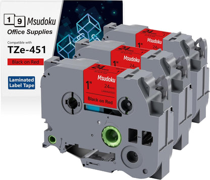 Tze Tz Tape 24mm 0.94 Laminated Red Compatible for Brother P Touch Label Maker Tape TZe-451 TZe451 Label Tape for PT D600 D610 P710BT P910BT, Black on Red, 0.94 Inch x 26.2 Feet, 3-Pack