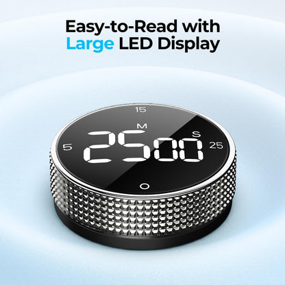 Rechargeable Magnetic Kitchen Timer for Cooking, Building 800mAh Battery Large Display Digital Countdown Countup Timer, 3 Preset 5/15/25 Mins Loud Alarm for Baking Grilling Studying - Silver