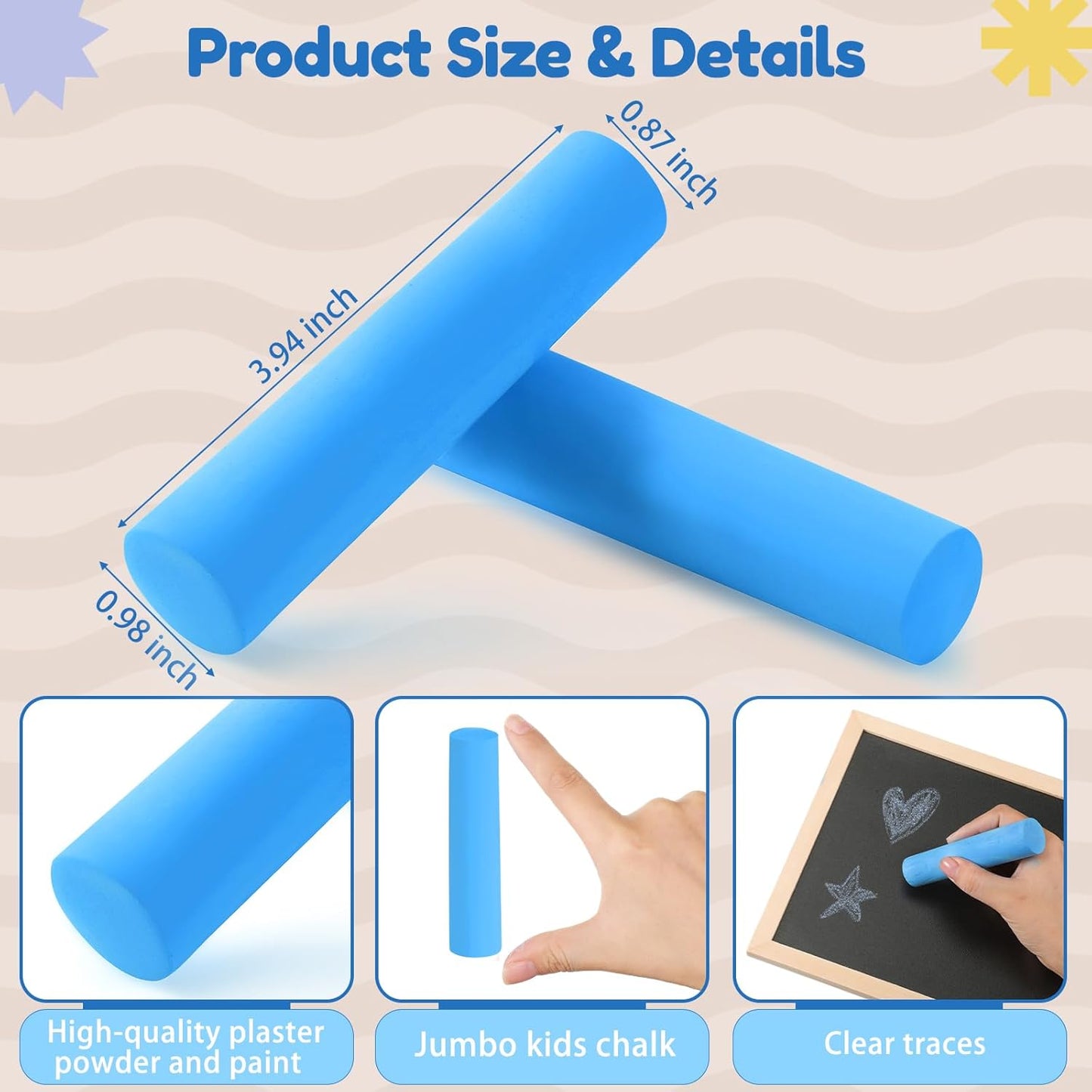 Fulmoon 40 Pcs Jumbo Sidewalk Chalk for Kids Outdoor Art Non Toxic Large Washable Street Chalk for Adults Drawing Painting Classroom(Blue,Round Style)