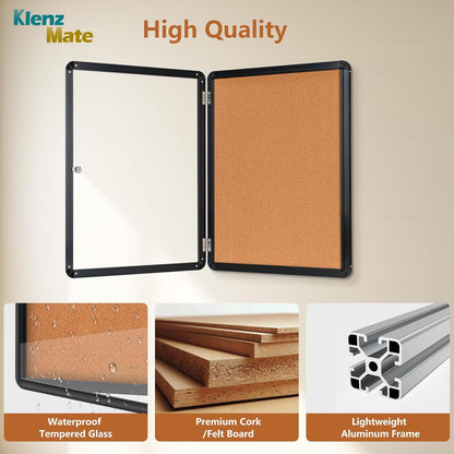 26"x20" Enclosed Cork Bulletin Board Tamper-Proof Dispaly Case, Aluminium Frame, Shatter Resistant Lockable Bulletin Board with Clear Acrylic Door for School,Office,Mall,Community,Hospital,Church