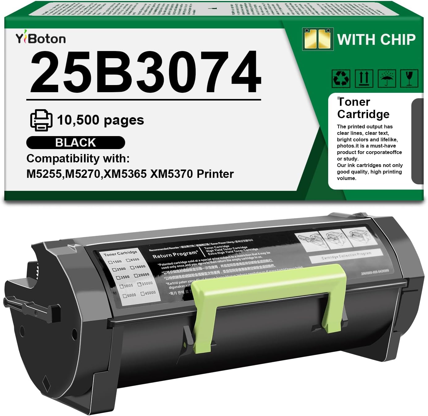 High Yield 25B3074 Black Toner Cartridge Compatible with Lexmark 25B3074 Toner Cartridge for M5255 M5270 XM5365 XM5370 Laser Printer(45,000 Pages)