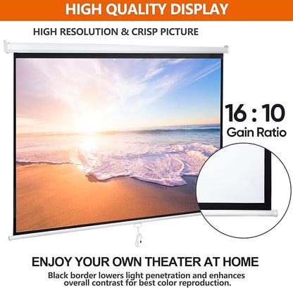 SUPER DEAL 100'' 16:10 HD Projection Screen Foldable Anti-Crease Portable Projector Movie Screen Manual Pull Down for Home Theater Presentation Education Outdoor Indoor Public Display, White