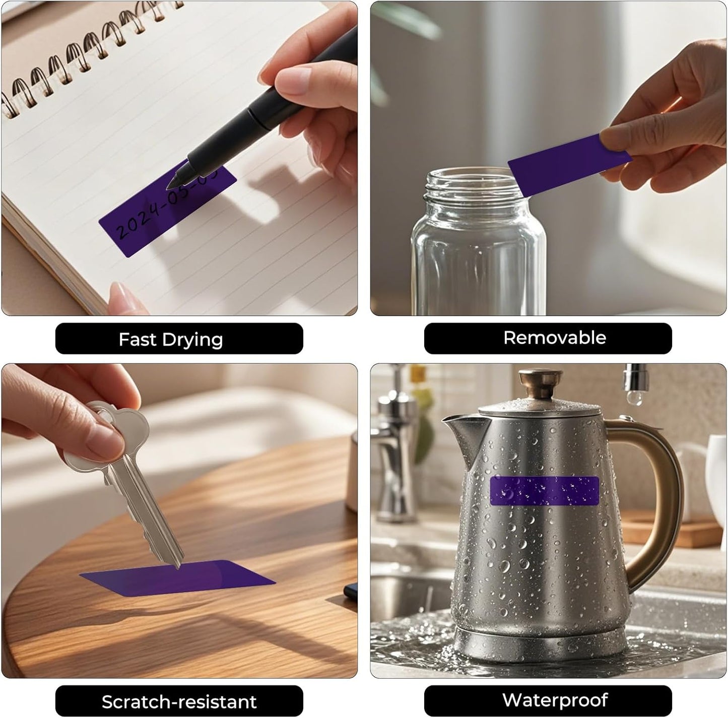 Colored Stickers 3×1 Inch Vinyl File Folder Sticker Purple Rectangle Removable Waterproof Color Coding Moving Label for Boxes Office Inventory Labeling 160 PCS