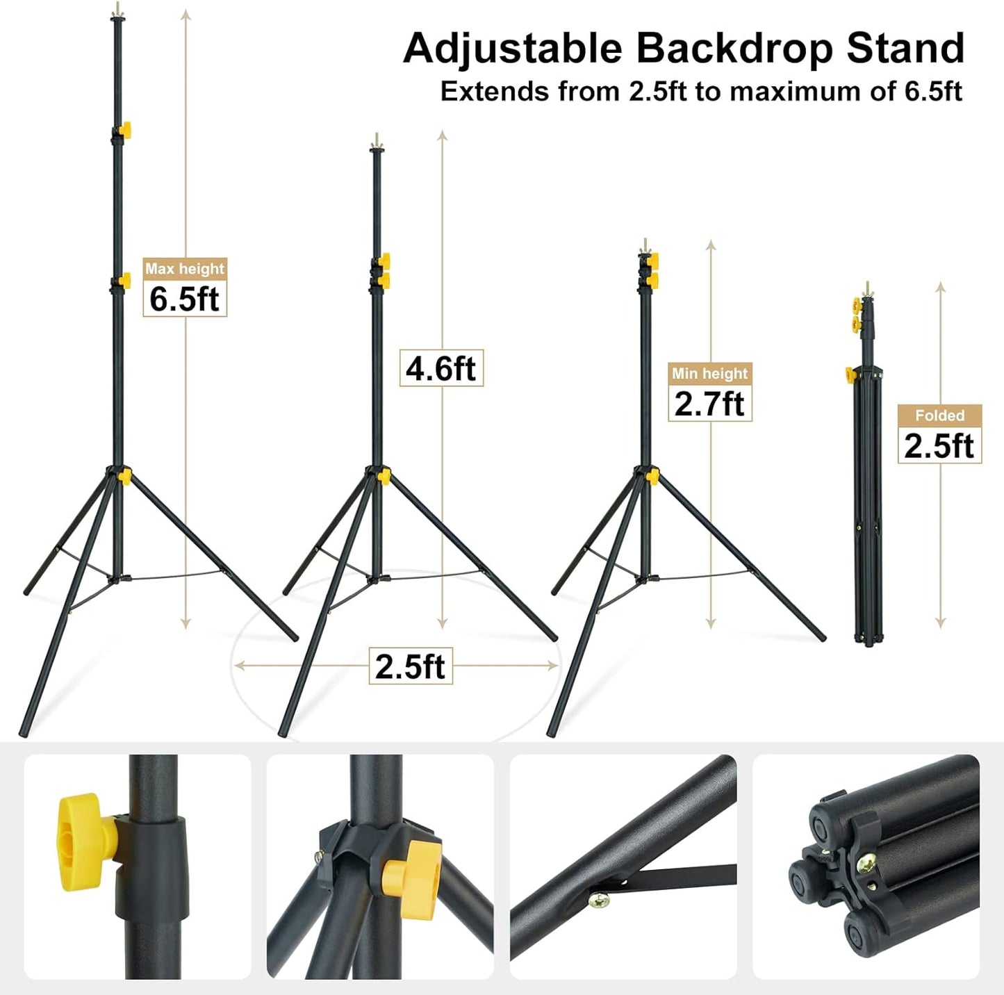 LINCO Lincostore Backdrop Support Stand Kit 10x6.5ft Adjustable Photography Studio Photo Background Support System with Carrying Bag for Green Screen Muslin, 4171