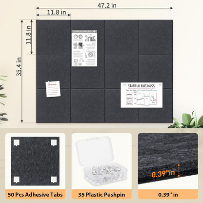 Smarpau Bulletin Board Large Cork Board for Walls 48"x36", 12 Pack Pin Board Felt Board with 35 Pushpins 50 Removable Security Stickers, Cork Boards for Office Home School Decor (Deel Grey)
