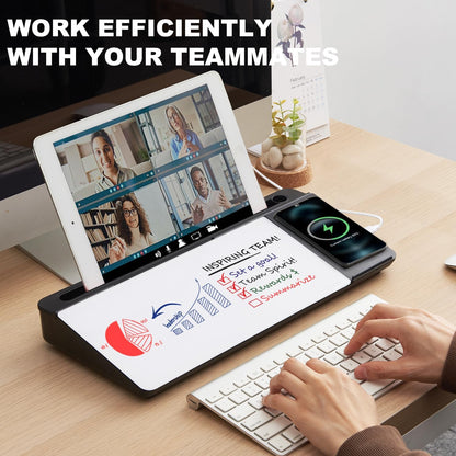 Small Glass Desktop Whiteboard Dry-Erase-Board - Computer Keyboard Stand with Wireless Charger White Board Surface Pad with Drawer, Desk Organizers with Accessories for Office, Home, School Supplies