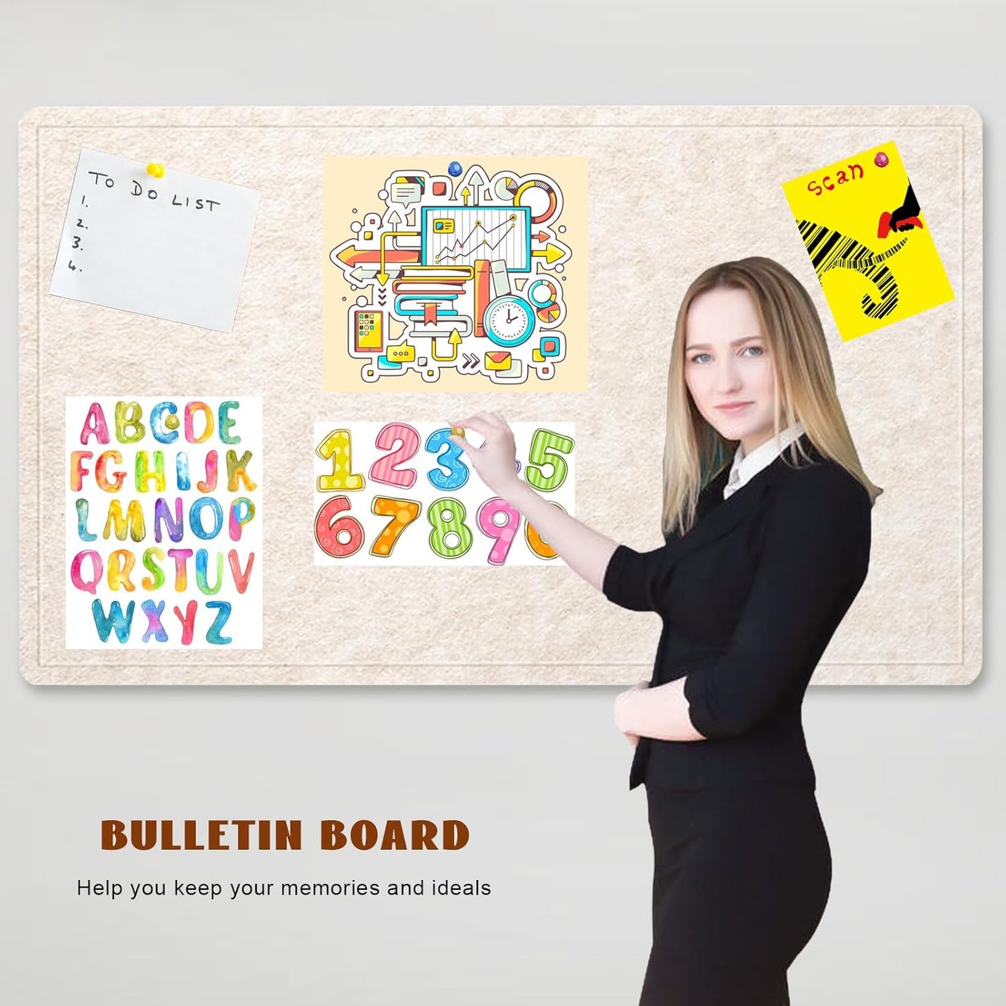 Large Bulletin Board - 72 X 48 inches Cork Board with 30 Pushpin, 6' x 4' Cork Board for Walls Pin Board, Self-Adhesive Felt Board Vision Board Foldable Photo Board for Wall (Oatmeal)