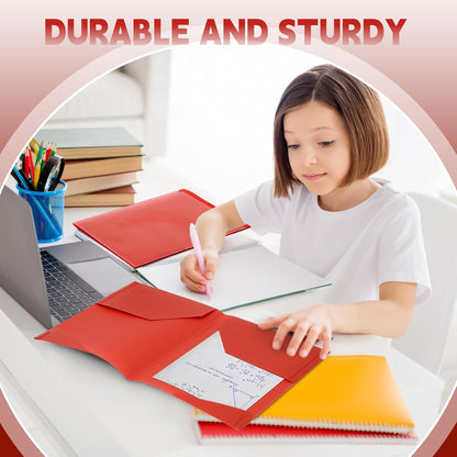 Henoyso 60 Pcs Plastic Folders with Clear Front Pockets Heavy Duty File Folders with 2 Pockets and Card Slot for Student Communication School Office Presentation Report (Red)