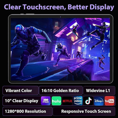 Android 15 Tablet with Keyboard - 26GB+256GB+2TB Expand, Octa-Core, 2.4G/5G Wifi, 8000mAh Battery, Widevine L1, Dual Camera, Face Unlock, 10 Inch 2 in 1 Tablets with Mouse, Stylus (Black Case)