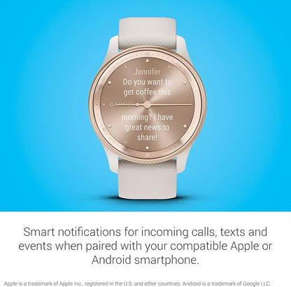 Garmin Vivomove Trend, Stylish Hybrid Smartwatch, Long-Lasting Battery Life, Dynamic Watch Hands and Touchscreen Display, Ivory (Renewed), Adjustable