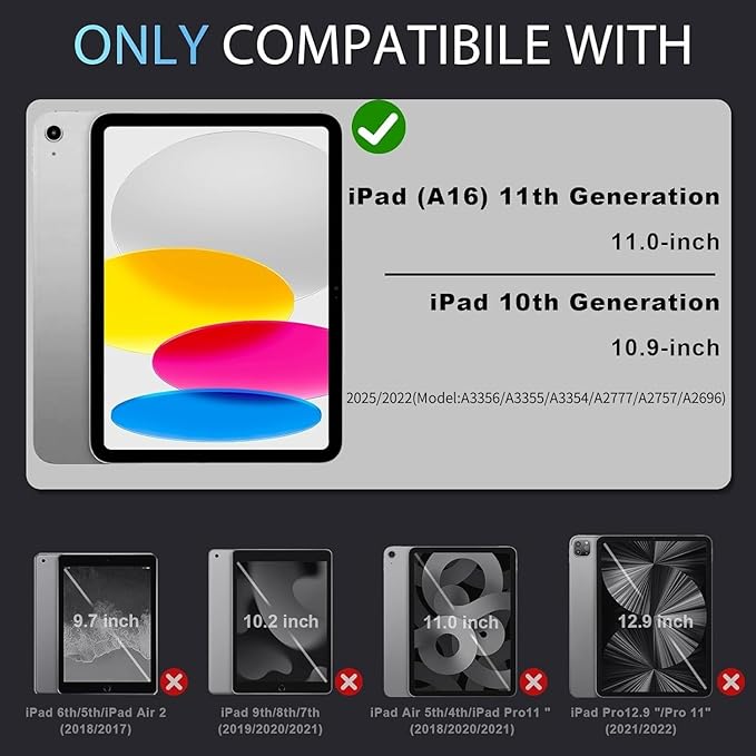 Case for iPad (A16) 11th/10th Generation 2025/2022,iPad Case 10th Generation with Rotating Stand Screen Protector,Shockproof Cover for i Pad 11.0/10.9 Inch C ase,Purple Green