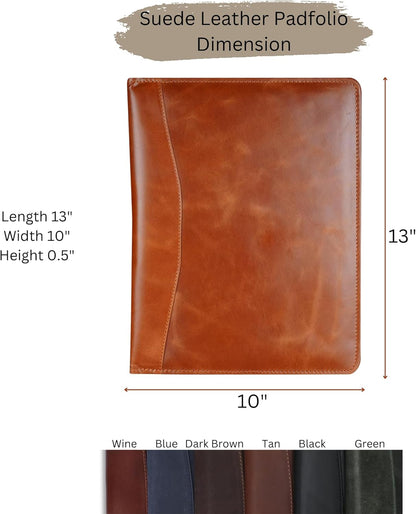 Heavy Duty Buffalo Leather Legal Pad Portfolio Handmade Executive Notebook Binder, Professional Padfolio Organizer Gift for Men and Women Genuine Leather Resume Document Holder (Tan)