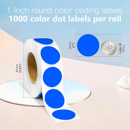 1 Inch Round Color Coding Labels, 1000 PCS Per Roll Blue Color Coded Dot Stickers, Round Color Dot Labels for Organizing, Filing, and Storage