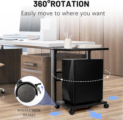 PC Stand Computer Tower Stand 2-Tier Metal CPU Holder with Locking Caster Wheels Suitable for Most PC (S,Black)