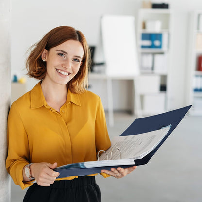 Leather 3 Ring Binder Holds 8.5 x 11 Inch Paper Binder Organizer Vintage Faux Leather Portfolio Folder Planner for Office Home Document Photo Diary Supplies(Navy Blue)