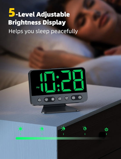 Digital Alarm Clocks for Bedrooms: Large Bold Number 5 Brightness Dimmer - Easy to Read Across The Room - 5 Alarm Sound 8 Night Light - Green