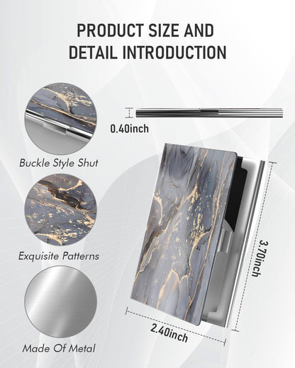 Business Card Metal Slim Organizer, Professional Stainless Steel Square Pocket Wallet for Office Workers, Compact and Portable for Pockets (Grey Gold Marble)