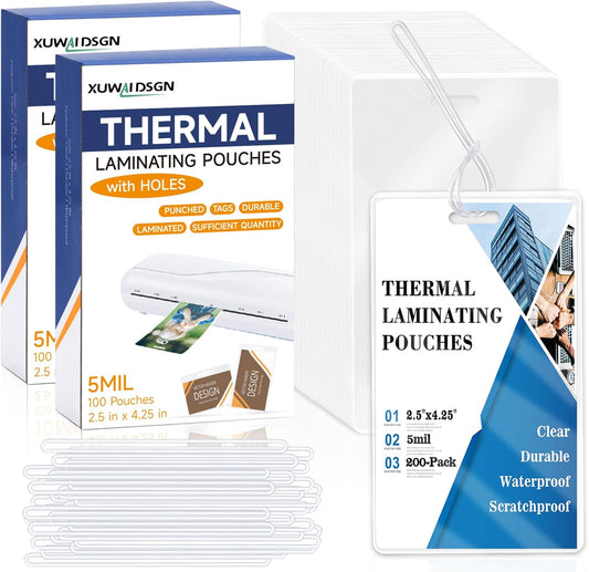 XUWAIDSGN 200 Pieces 5 Mil 2 1/2" x 4 1/4" Laminating Luggage Tags with Loops Thermal Lanyard Laminating Pouches Resealable for Work Permits Pass Cards Student ID Cards (200, 5 Mil)