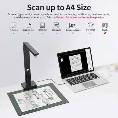 CZUR Lens800 Pro 8MP Portable Document Scanner & Document Camera, Travel-Friendly Mobile PDF Scanner, Capture Size A4, Fast Scan 1s/Page, Easy-to-Use OCR, for Mac & Windows