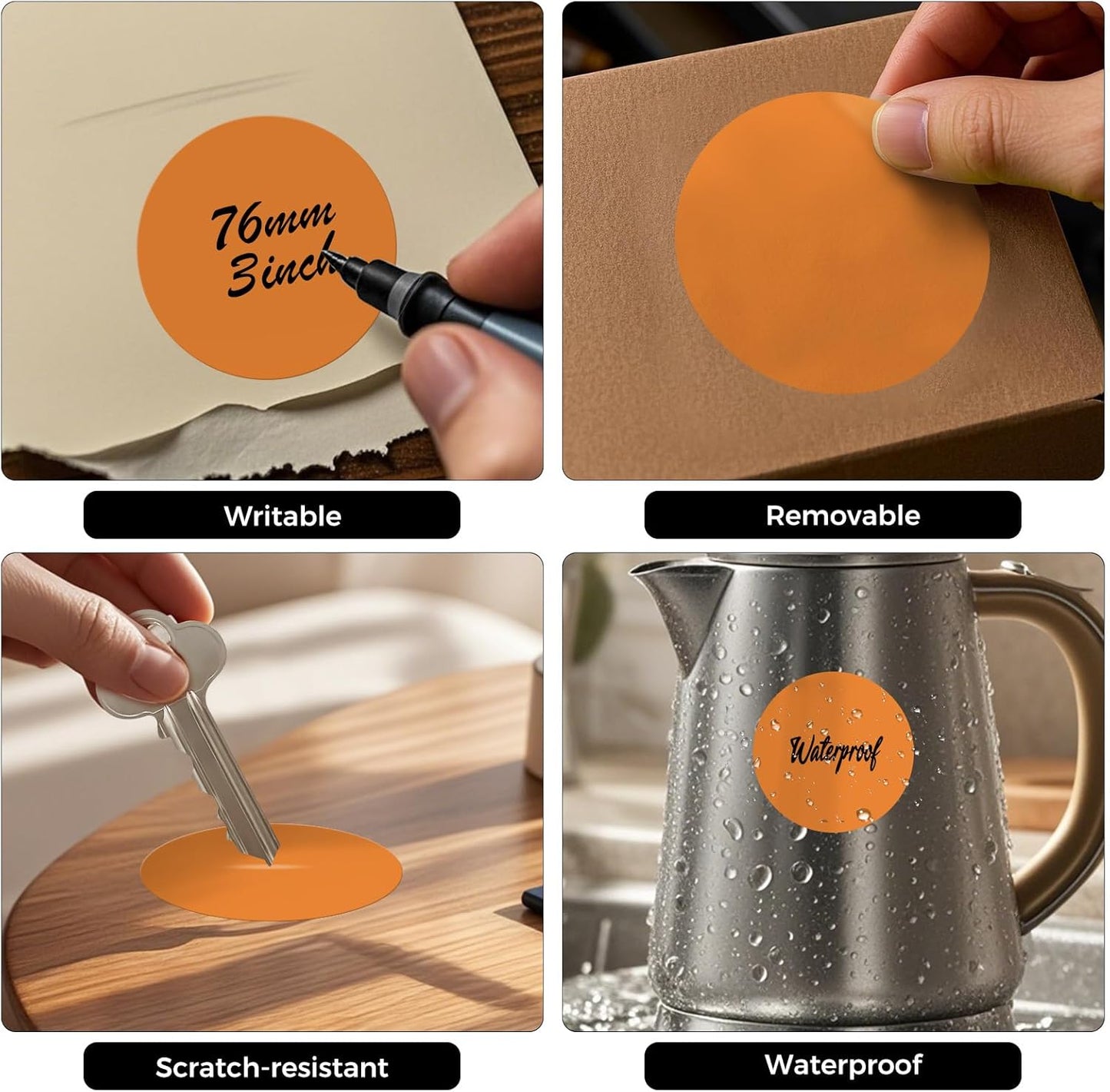 500 PCS Round Stickers 3 Inch Vinyl Orange Colored Dot Sticker Roll Removable Color Coding Circle Floor Labels for Inventory Garage Sale Price Tags