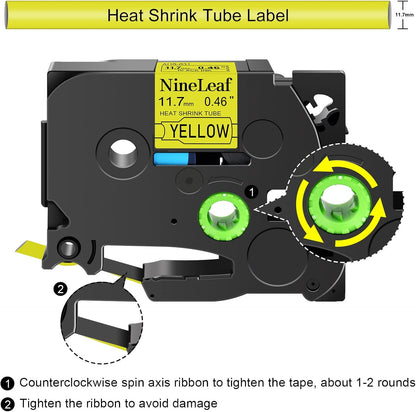 Nineleaf 2 PK Black on Yellow Label-Making Tape Heat Shrinkable Tape Compatible for Brother P-Touch HSe-631 HSe631 HS631 HS-631 11.7mm 1/2" 4.92 ft for PT-E300 PT-E500 PT-E550W PT-P750WVP Printer