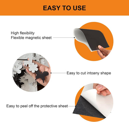Magnetic Sheets with Adhesive Backing - Easy to Cut Magnet Sheet for Photos, Stickers, Die Storage - A4 Large Size (12" x 8.5") - Extra Strong and Durable Displate Magnets for Fridge, Cabinets (4Pcs)