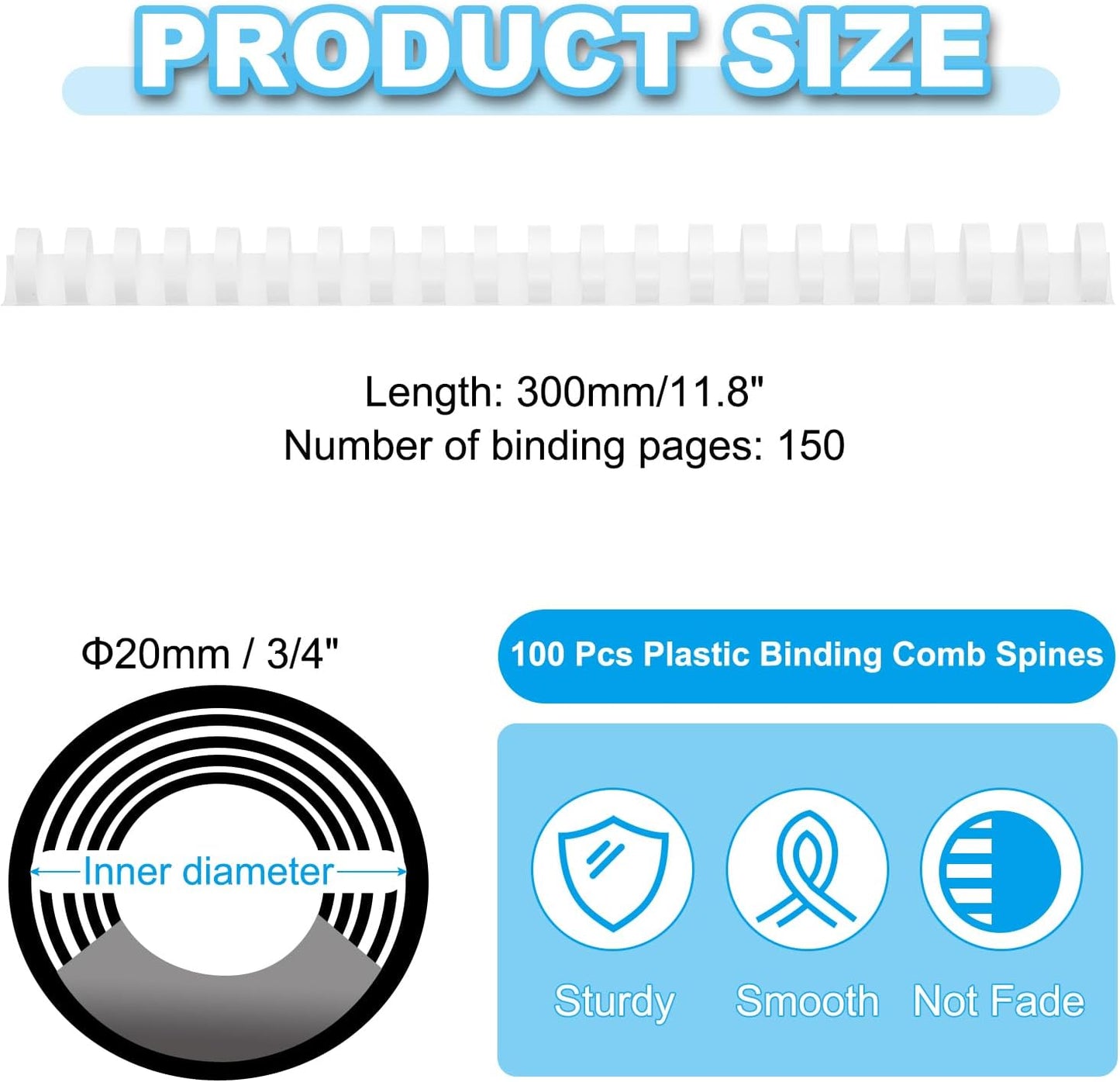 PATIKIL 20mm (3/4") Plastic Binding Combs, 100 Pcs 21 Rings Comb Binding Spines 150 Sheet Capacity Letter Size for Binding Paper Sheets Notebook Calendar Picture Album, White